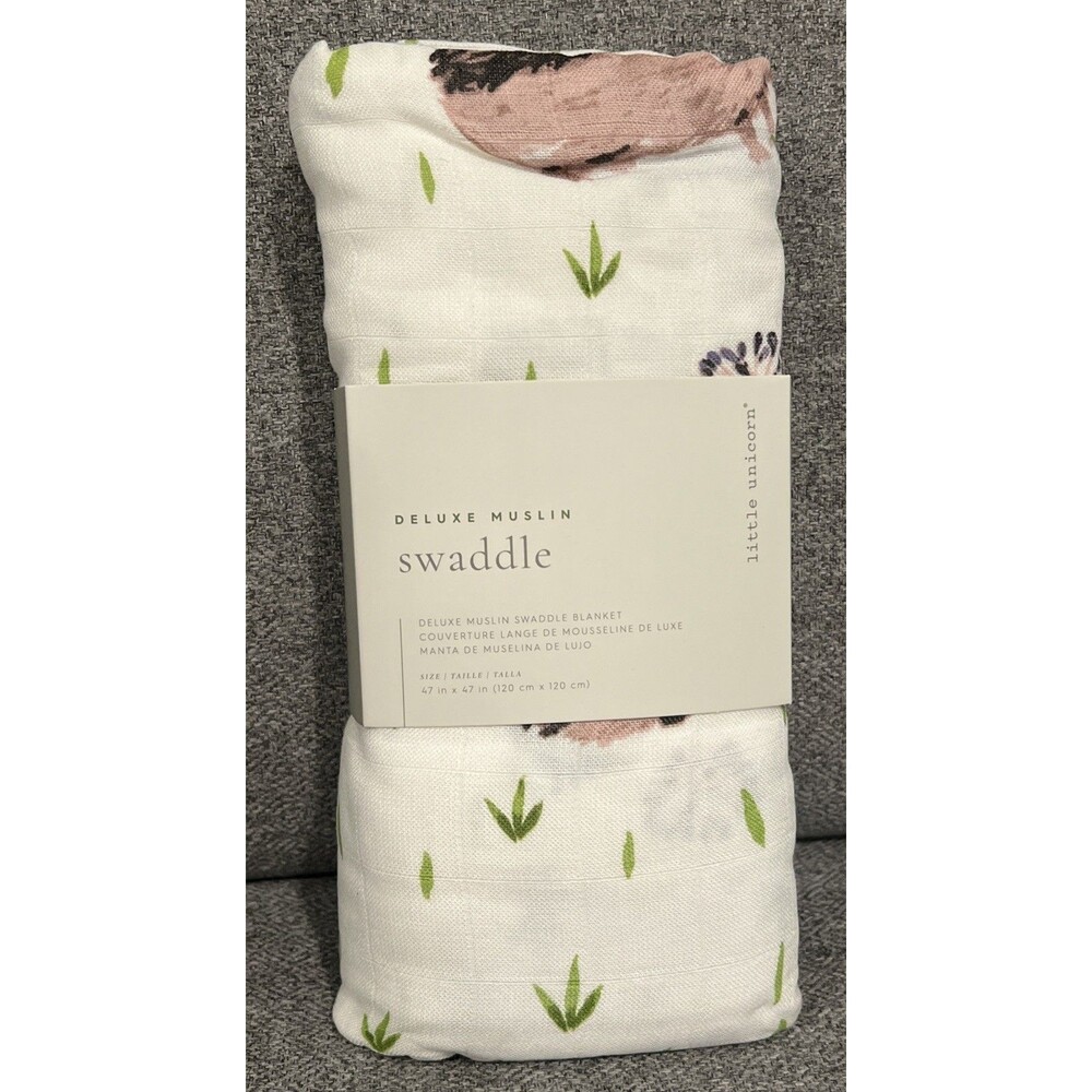 Little Unicorn Hedgehog Rayon Muslin Baby Swaddling Blanket Oversized 47x47 New